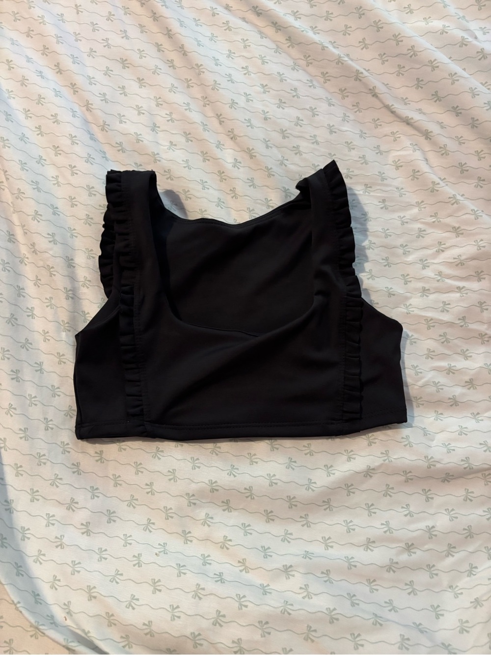 Black Ruffle-Trim Scoop Crop Top Tiger Friday